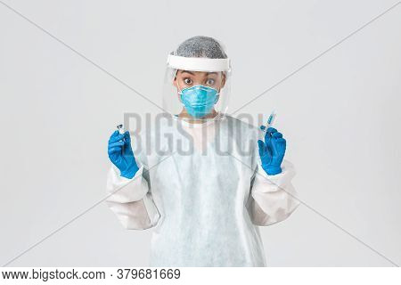 Covid-19, Coronavirus Disease, Healthcare Workers Concept. Amazed And Excited Female Asian Doctor, I