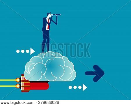 Businessman Stand On The Powered Brain While Looking For Investment Directions
