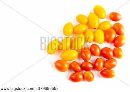 Cherry Tomatoes (solanum Lycopersicum L. Var. Cerasiforme). Top Viwe Isolated On White Background An