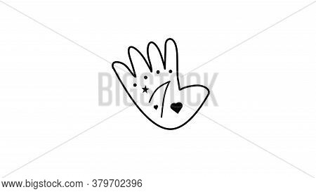 Cute Doodle Elements About Magic And Chiromancy, Divination. Hand Drawn Hand With Magical Symbols. I