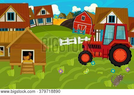 Cartoon Ranch Farm Scene For Different Usage Illustration