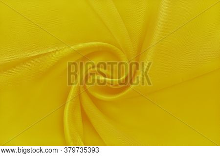 Golden Yellow Fabric Cloth Texture For Background And Design Art Work, Beautiful Crumpled Pattern Of