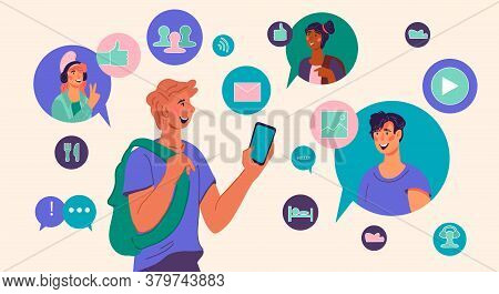 Couchsurfing And Tourists Feedback Application Banner Flat Vector Illustration.