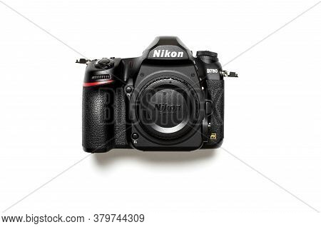 Moscow, Russia - July 15, 2020: Modern Slr And Mirrorless Camera Nikon D780 Fx On White Background F