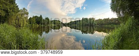 Peaceful Scene From Lovely Small Lake Near Frankfurt In Twillight