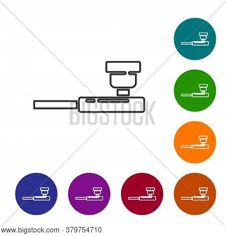 Black Line Smoking Pipe With Smoke Icon Isolated On White Background. Tobacco Pipe. Set Icons In Col