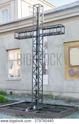 Jaroslaw, Poland - June 12, 2020: Cross Commemorating The Place Of Prayer Of Cardinal Karol Wojtyla 