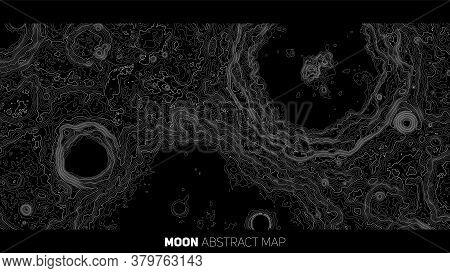 Vector Abstract Moon Relief Map. Generated Conceptual Lunar Elevation Map. Isolines Of Landscape Sur