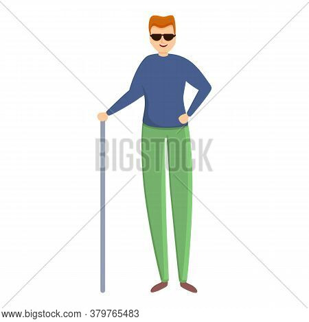 Young Blind Man Icon. Cartoon Of Young Blind Man Vector Icon For Web Design Isolated On White Backgr