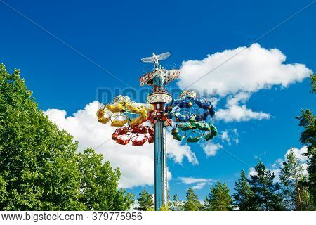 Kouvola, Finland - 14 July 2020: Extreme Ride Taifun In Motion In Amusement Park Tykkimaki