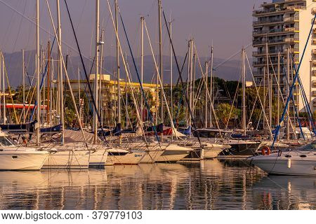 Cagnes-sur-mer, 22.07.2020. Yacht Club In The Evening. Mediterranean Coast. Hight Quality Photo