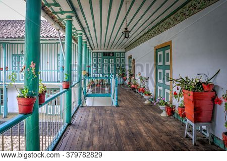 Guaranda, Bolivar Province, Ecuador - November, 2013: An Old Colonial And Traditional House, With Ma