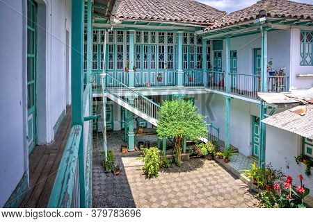 Guaranda, Bolivar Province, Ecuador - November, 2013: An Old Colonial And Traditional House, With Ma
