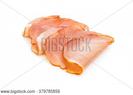 Dried spanish ham. Lomo embuchado isolated on white background.
