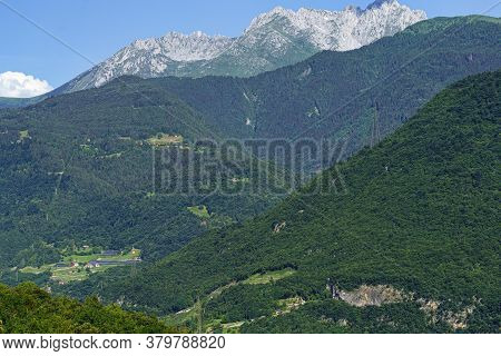 Mountain Landscape Along The Road To Crocedomini Pass, In The Brescia Province, Lombardy, Italy, At 