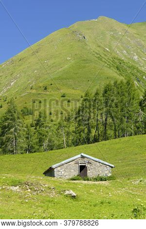 Mountain Landscape Along The Road To Crocedomini Pass, In The Brescia Province, Lombardy, Italy, At 