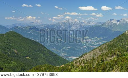 Mountain Landscape Along The Road To Crocedomini Pass, In The Brescia Province, Lombardy, Italy, At 