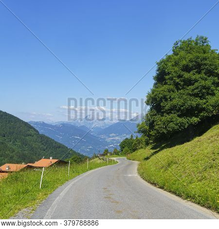 Mountain Landscape Along The Road To Crocedomini Pass, In The Brescia Province, Lombardy, Italy, At 