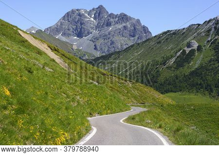 Mountain Landscape Along The Road To Crocedomini Pass, In The Brescia Province, Lombardy, Italy, At 