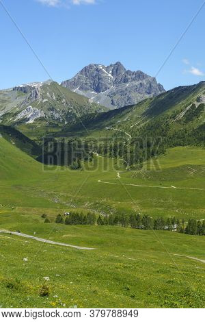 Mountain Landscape Along The Road To Crocedomini Pass, In The Brescia Province, Lombardy, Italy, At 