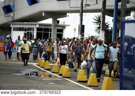 Salvador, Bahia / Brazil - October 3, 2014: Passengers Disembark At The Terminal De Sao Joaquim In S