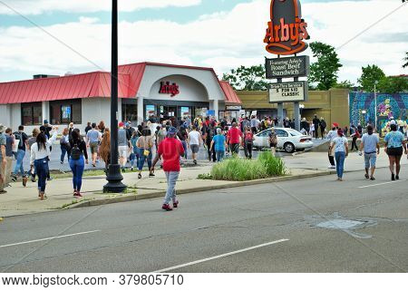 Dayton, Ohio, United States 05/30/2020 Protesters At A Black Lives Matter Rally Marching Down The St