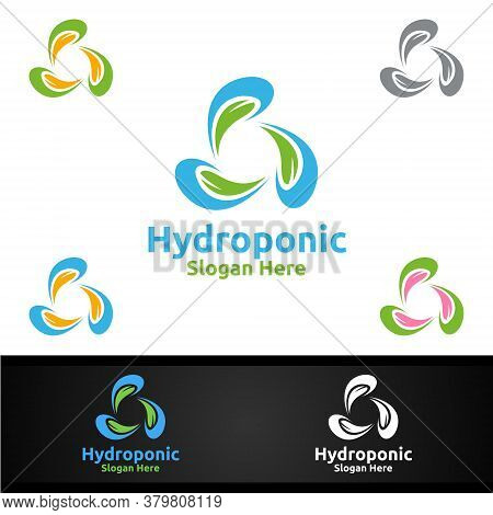 Water Hydroponic Gardener Logo With Green Garden Environment Or Botanical Agriculture Design