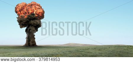 Explosion, Nuclear Bomb Test In A Deserted Steppe.