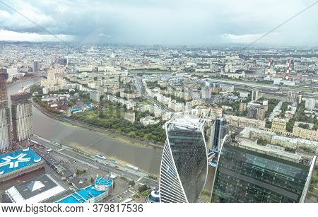 Aerial View Of Center Of Moscow From Observation Deck  Federation Tower In International Business Ce