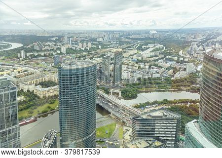 Aerial View Of Center Of Moscow From Observation Deck  Federation Tower In International Business Ce