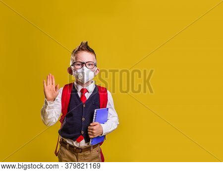 Back To School. Little Schoolboy In Face Mask During Corona Virus And Flu Outbreak. Llness Protectio