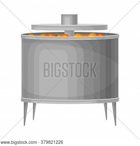 Metal Tank With Oranges As Extraction Stage For Juice Production Vector Illustration