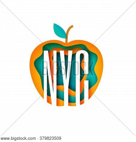 New York City Abbreviation In Apple Form Frame In Paper Cut Style Cut Out Capital Letters Nyc Silhou
