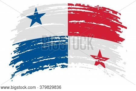 Panama Flag In Grunge Brush Stroke, Vector