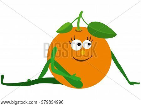 Cartoon Orange Practicing Yoga Asana Seated Spinal Twist
