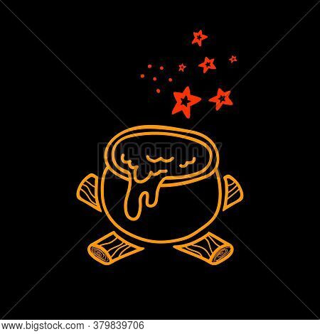 Halloween Doodle Caldron With Potion And Poison. Spooky And Fun Hand Drawn Icon Elements For Hallowe