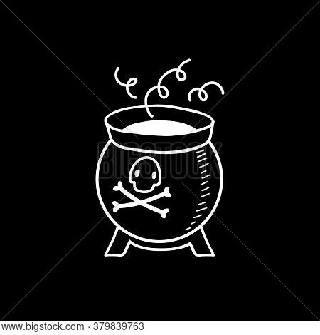 Halloween Doodle Caldron With Potion And Poison. Spooky And Fun Hand Drawn Icon Elements For Hallowe
