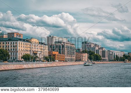 The Embankment Of The Moscow River. Beautiful Summer Views Of Moscow.