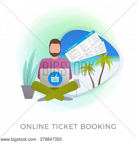 Online Flight Ticket Booking Flat Vector Icon. Mobile Application Or Website Service For Buying, Boo