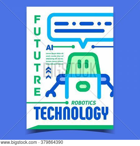 Robotics Technology Advertising Poster Vector. Ai Artificial Intelligence Future Technology, Cyborg 