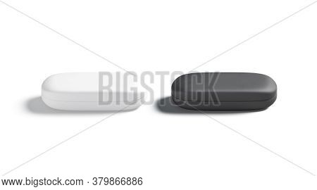 Blank Black And White Closed Glasses Case Mockup Set, Isolated, 3d Rendering. Empty Horizontal Optic