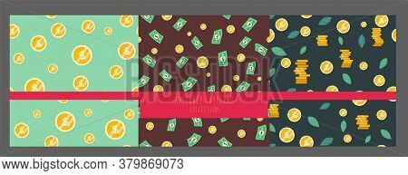 Set Of Falling Coins And Dollar Seamless Pattern, Business And Finance, Return On Investment, Income