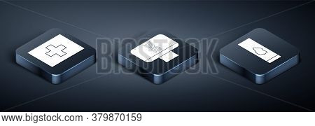 Set Isometric First Aid Kit, Blood Test And Virus And Dna Spiral And Computer Icon. Vector
