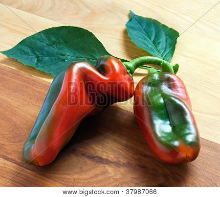To brogede peberfrugter