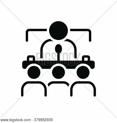 Black Solid Icon For Conference Presentation Consultation Symposium Seminar Convention Audience Desk