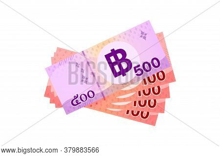 900 Baht Thai Banknote Money, Thai Currency Nine Hundred Thb Concept, Paper Money Isolated On White 
