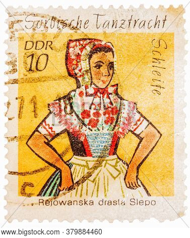 Gdr- Circa 1974: A Stamp Printed In German Democratic Republic East Germany Shows Sorbische Tanztrac