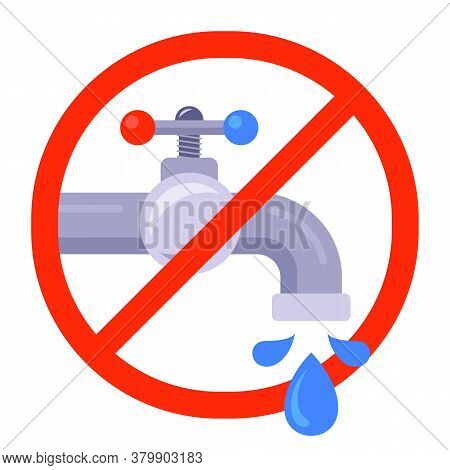 Non-potable Water In The Crossed Out Red Circle. Broken Water Tap. Flat Vector Illustration Isolated