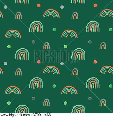 Watercolor Nursery Raindow Seamless Pattern. Scandinavian Style Hand Painted Rainbows Background. Ba