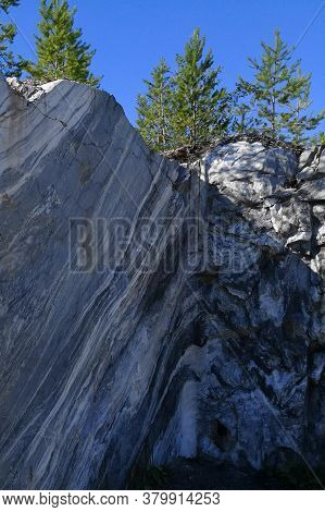 Beautiful Texture Of Natural Gray Marble. Natural Marble In The Quarry.